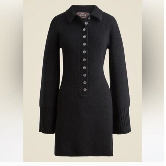 NWT J. Crew Spring Street Cashmere Polo Sweater-Dress Black M - Picture 2 of 10